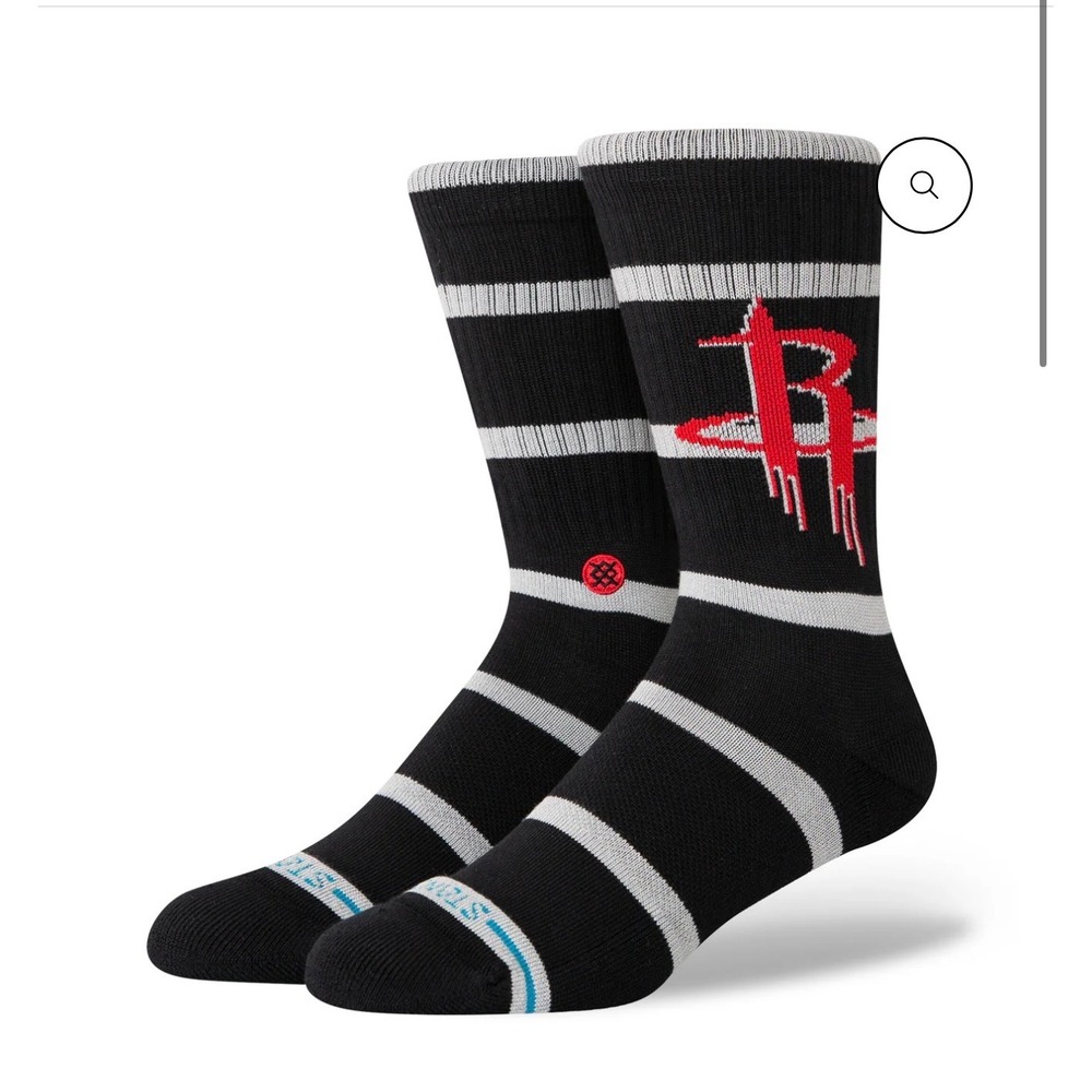 Stance NBA Prep Houston Rockets Crew Socks Mens Large 9-13 Black Gray Stripe New